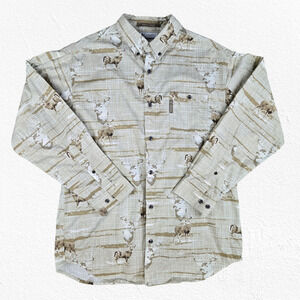 Columbia Khaki Tan Whitetail Deer Button Down River Lodge Shirt Size Medium